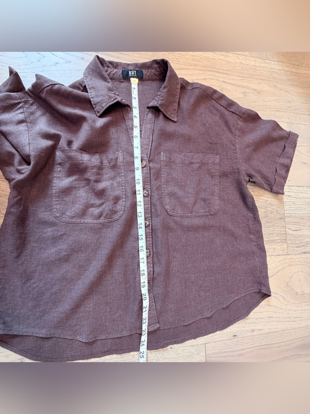 Kut From The Kloth Brianna Boxy Shirt Ladies Large In Chocolate Brown - Picture 9 of 11